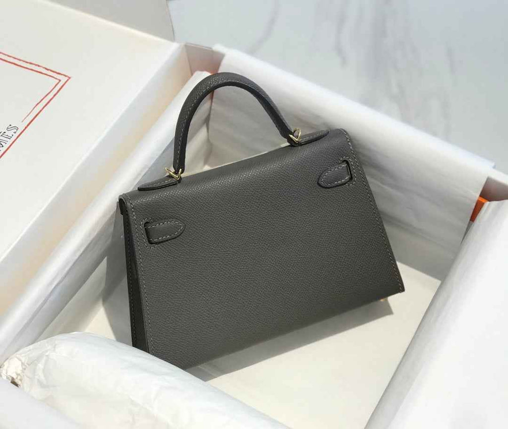Hermes Kelly Mini II Bag 19 Gold Hardware with Epsom Dark Gray Leather