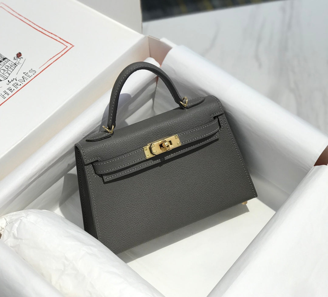 Hermes Kelly Mini II Bag 19 Gold Hardware with Epsom Dark Gray Leather