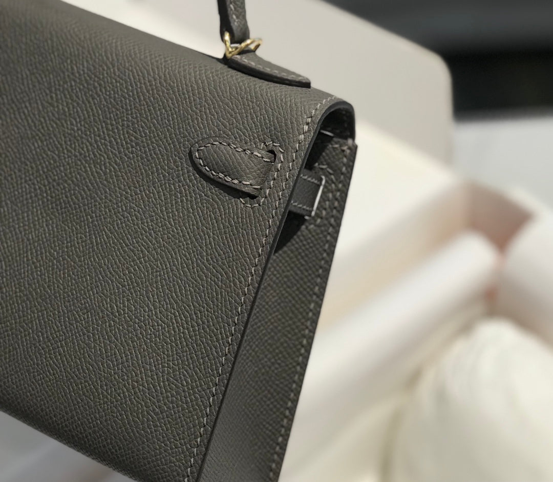 Hermes Kelly Mini II Bag 19 Gold Hardware with Epsom Dark Gray Leather