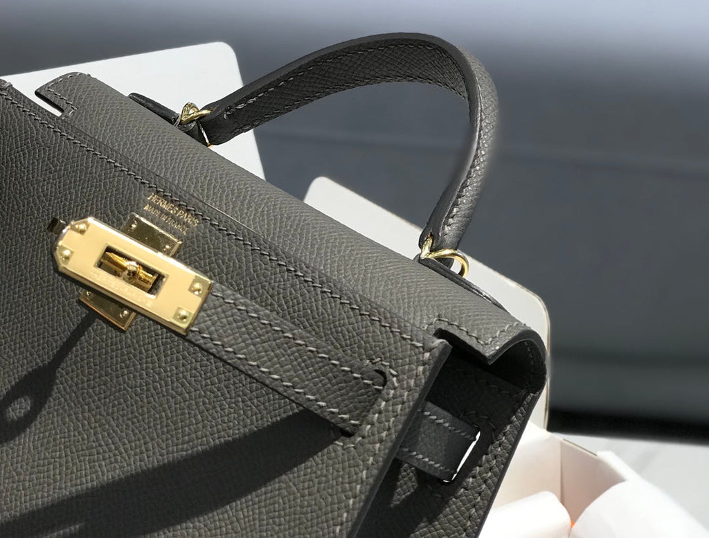 Hermes Kelly Mini II Bag 19 Gold Hardware with Epsom Dark Gray Leather