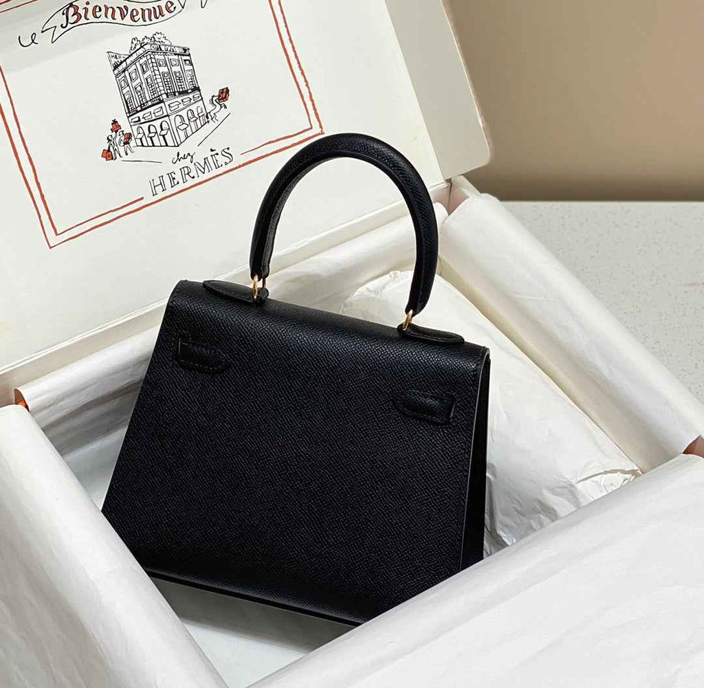 Hermes Kelly Mini II Bag 20 Black Epsom with Gold Hardware