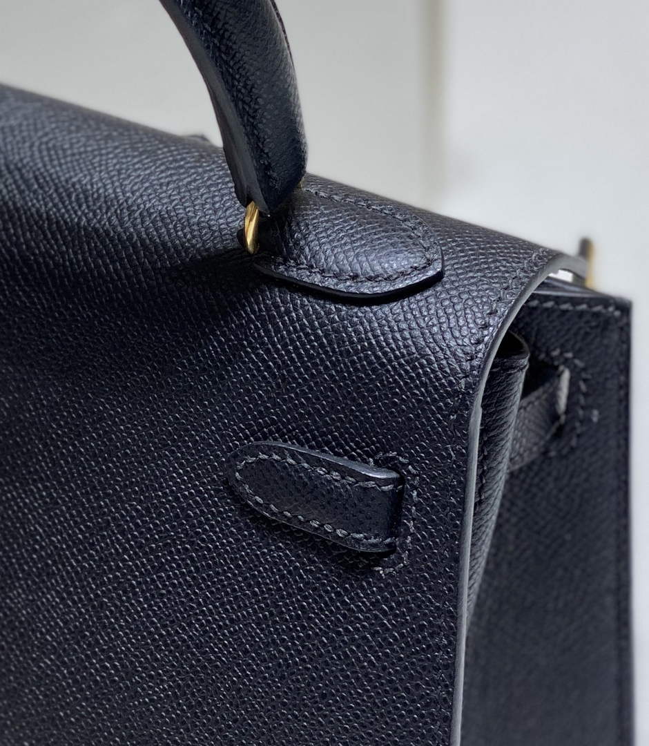 Hermes Kelly Mini II Bag 20 Black Epsom with Gold Hardware