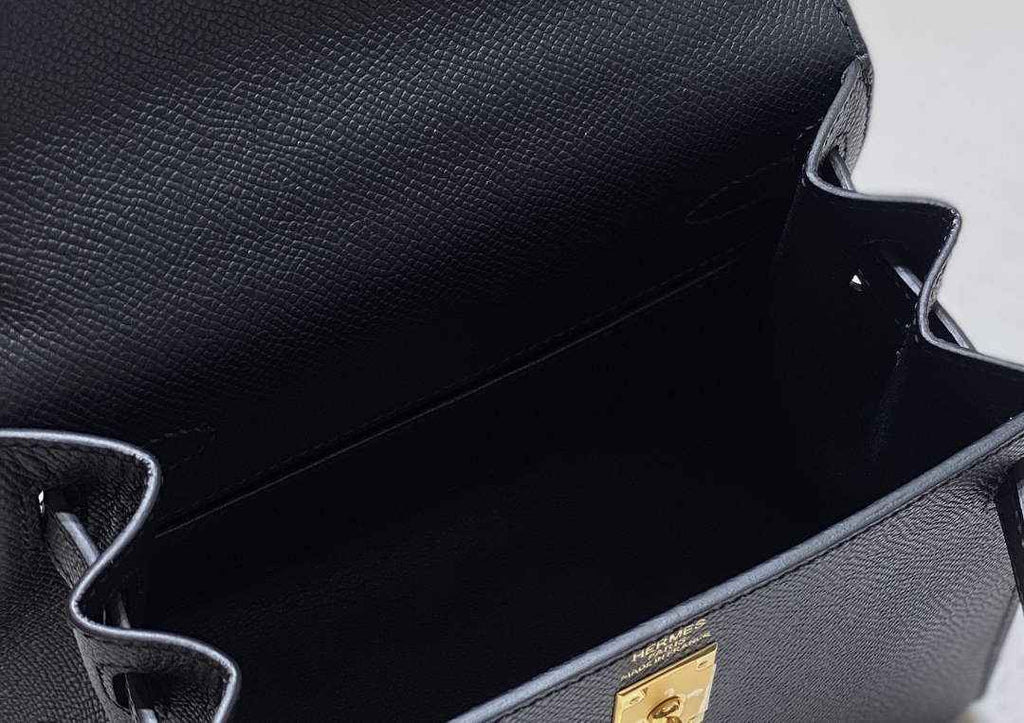 Hermes Kelly Mini II Bag 20 Black Epsom with Gold Hardware