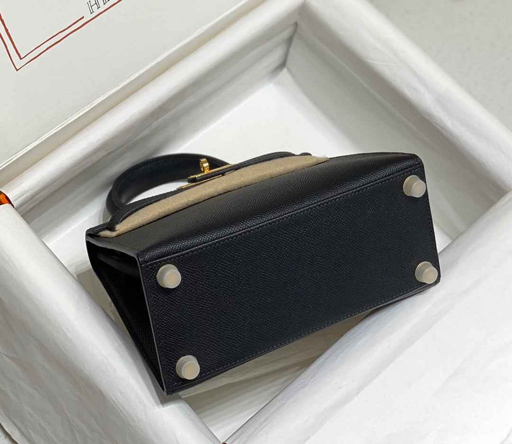 Hermes Kelly Mini II Bag 20 Black Epsom with Gold Hardware