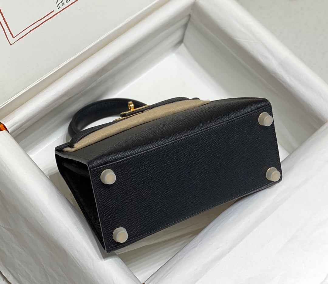 Hermes Kelly Mini II Bag 20 Black Epsom with Gold Hardware