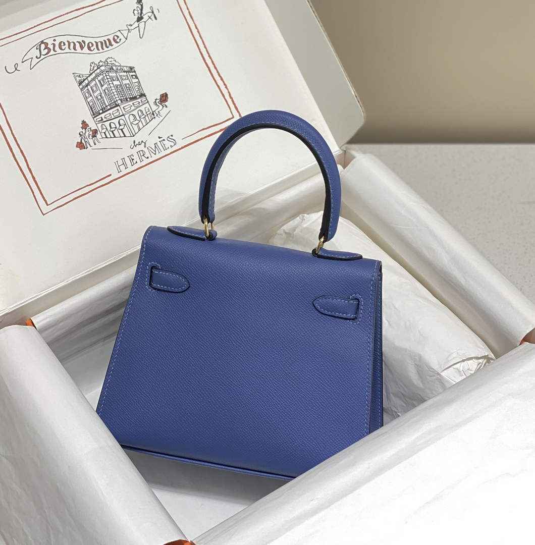 Hermes Kelly Mini II Bag 20 Blue Epsom with Gold Hardware