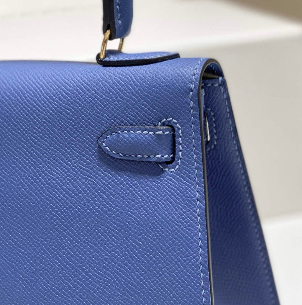 Hermes Kelly Mini II Bag 20 Blue Epsom with Gold Hardware