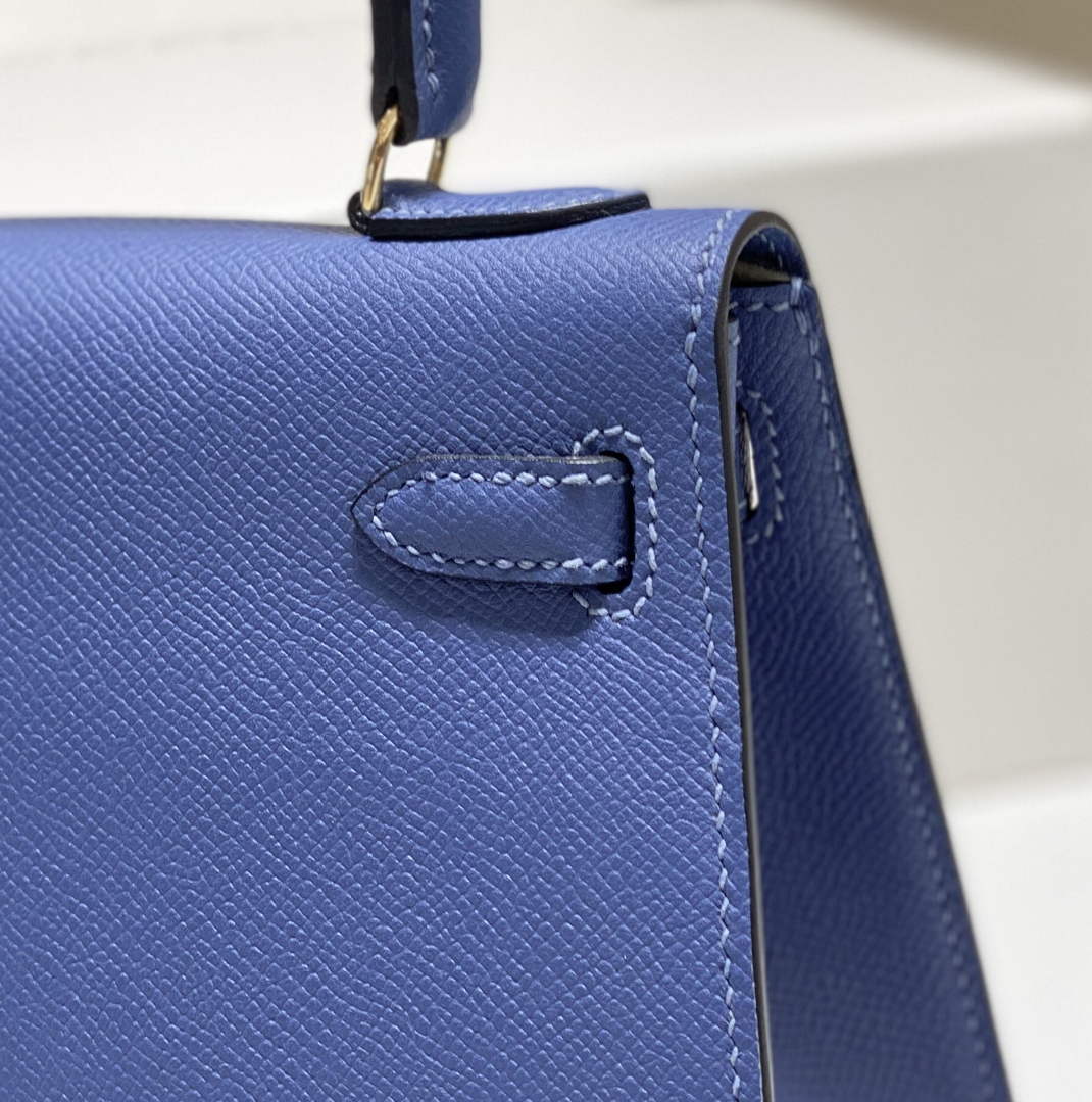 Hermes Kelly Mini II Bag 20 Blue Epsom with Gold Hardware