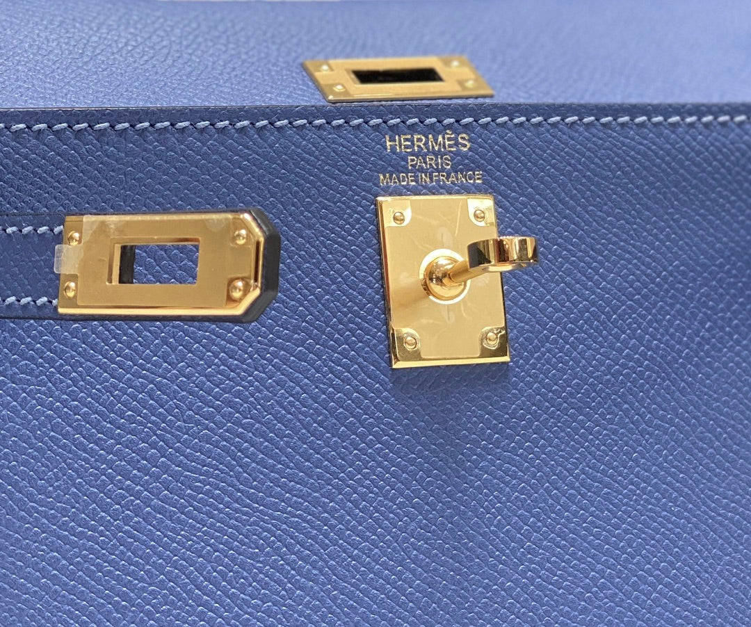 Hermes Kelly Mini II Bag 20 Blue Epsom with Gold Hardware