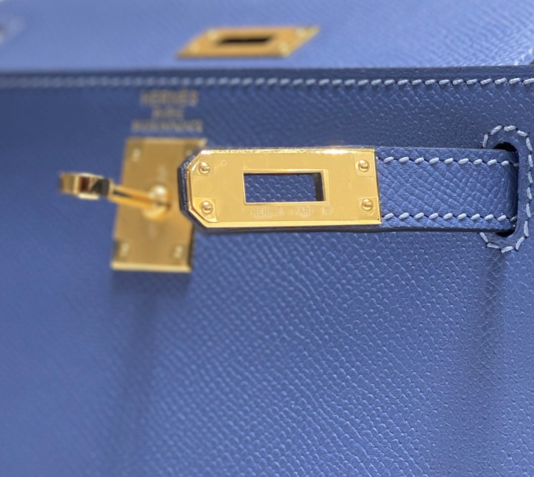 Hermes Kelly Mini II Bag 20 Blue Epsom with Gold Hardware