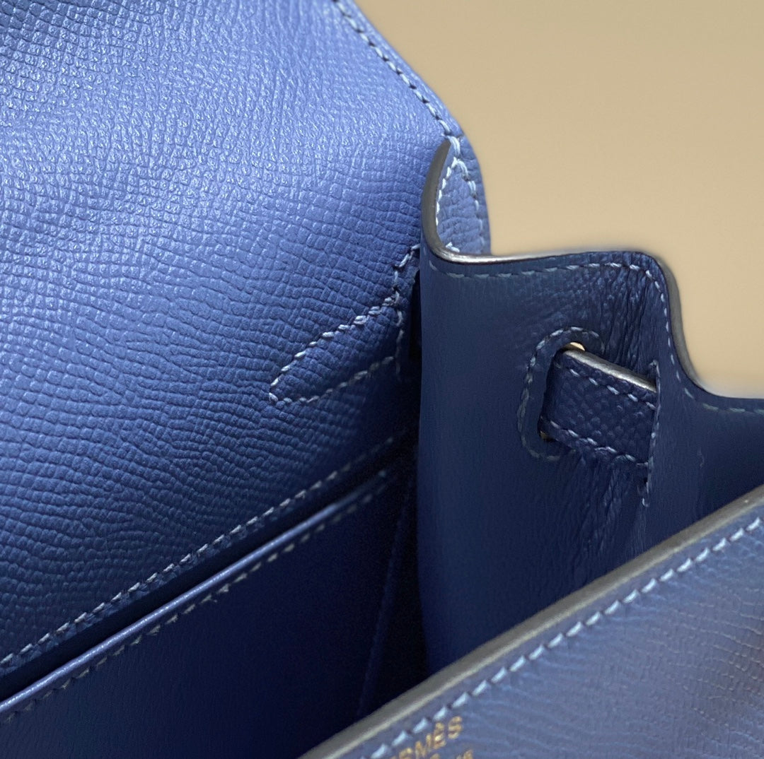 Hermes Kelly Mini II Bag 20 Blue Epsom with Gold Hardware