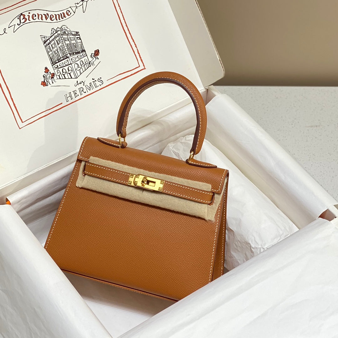 Hermes Kelly Mini II Bag 20 Camel Epsom with Gold Hardware