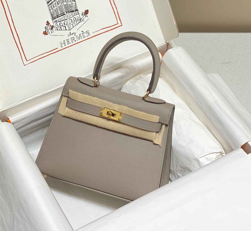 Hermes Kelly Mini II Bag 20 Gray Epsom leather with Gold Hardware