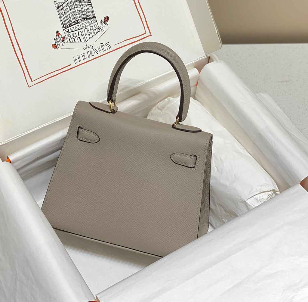 Hermes Kelly Mini II Bag 20 Gray Epsom leather with Gold Hardware