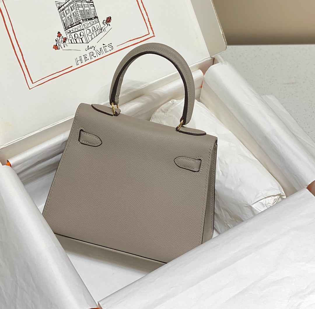 Hermes Kelly Mini II Bag 20 Gray Epsom leather with Gold Hardware
