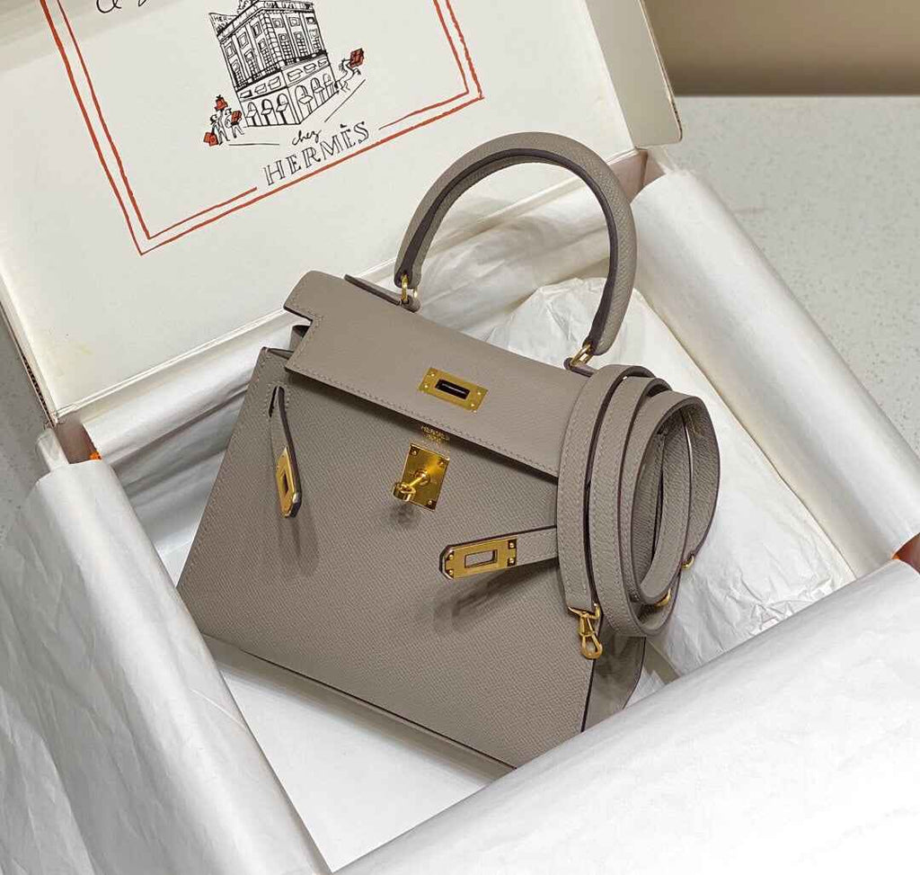 Hermes Kelly Mini II Bag 20 Gray Epsom leather with Gold Hardware