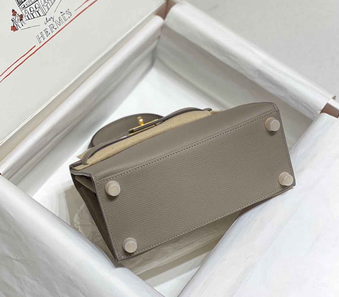 Hermes Kelly Mini II Bag 20 Gray Epsom leather with Gold Hardware