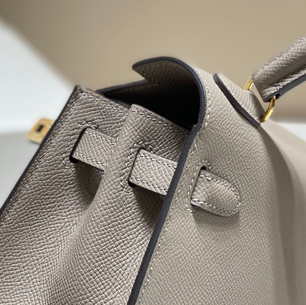Hermes Kelly Mini II Bag 20 Gray Epsom leather with Gold Hardware