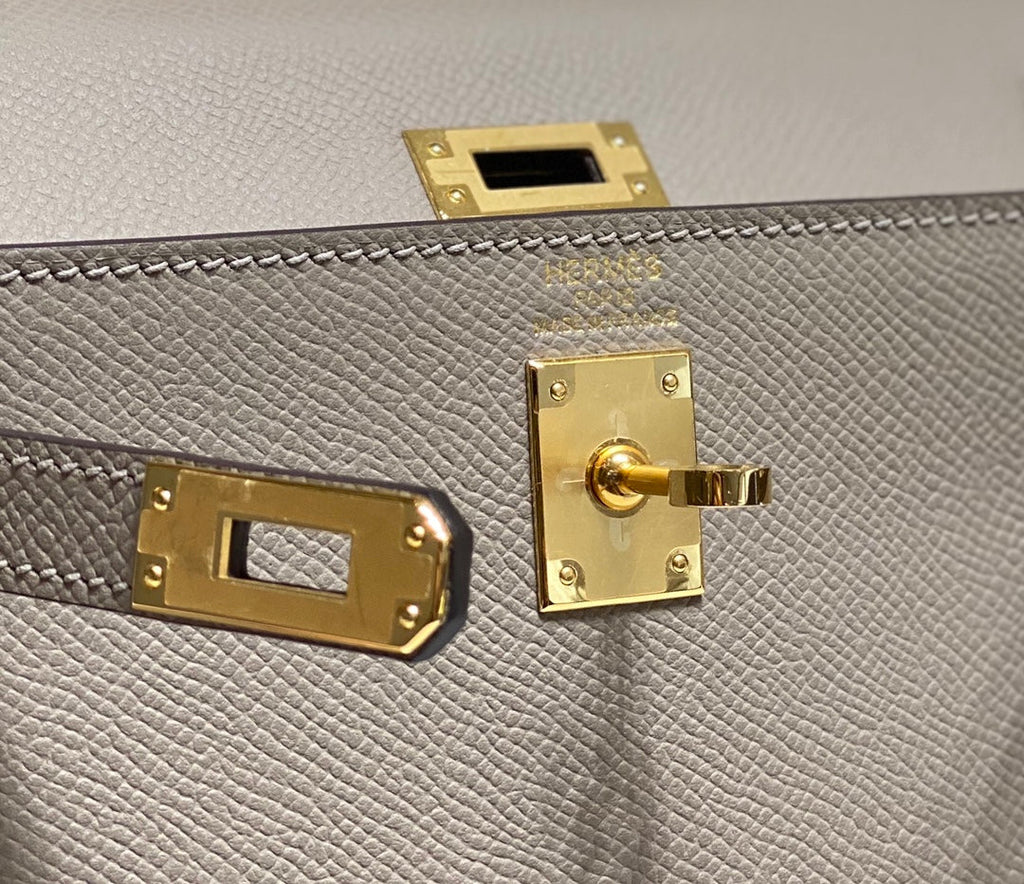 Hermes Kelly Mini II Bag 20 Gray Epsom leather with Gold Hardware