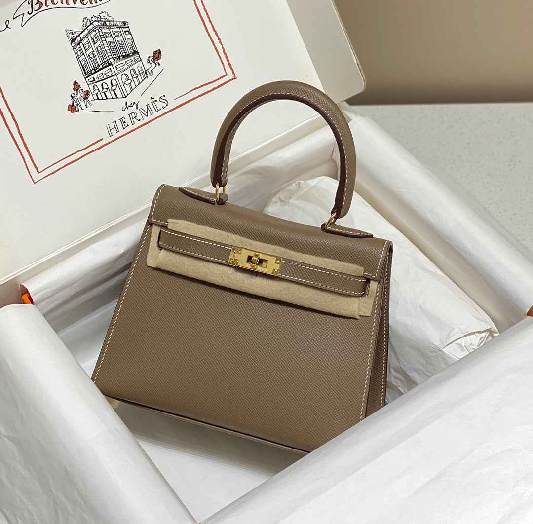 Hermes Kelly Mini II Bag 20 Gray Epsom with Gold Hardware