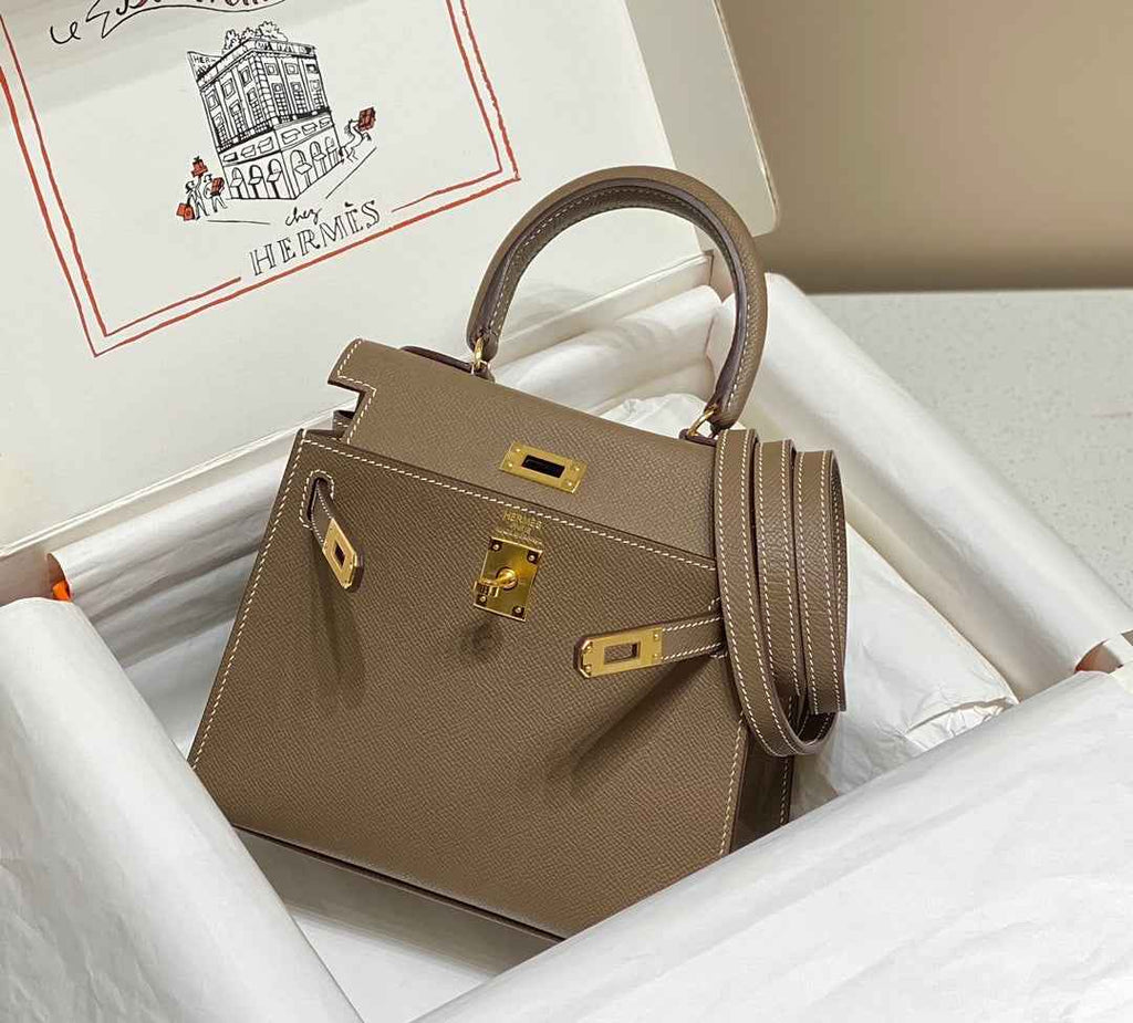 Hermes Kelly Mini II Bag 20 Gray Epsom with Gold Hardware