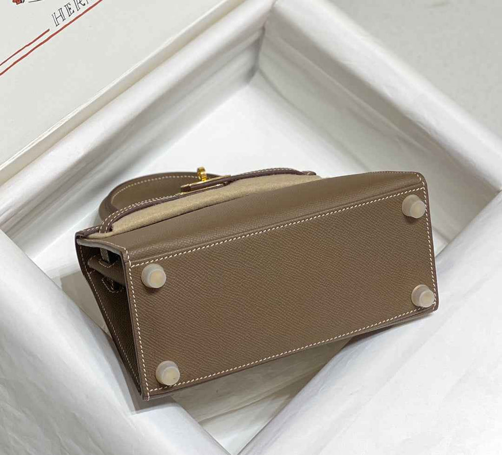 Hermes Kelly Mini II Bag 20 Gray Epsom with Gold Hardware
