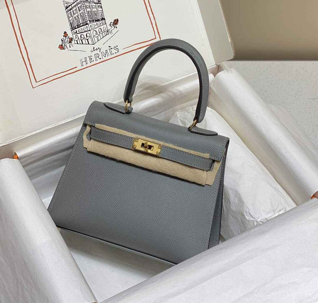 Hermes Kelly Mini II Bag 20 Gray Green Epsom with Gold Hardware