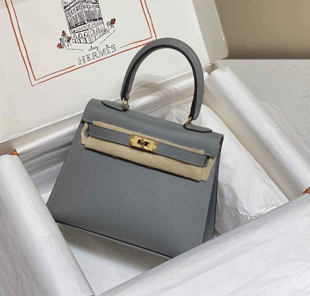 Hermes Kelly Mini II Bag 20 Gray Green Epsom with Gold Hardware