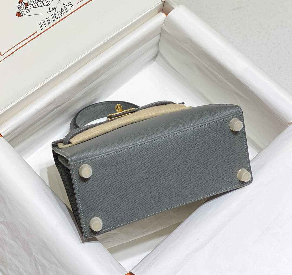 Hermes Kelly Mini II Bag 20 Gray Green Epsom with Gold Hardware