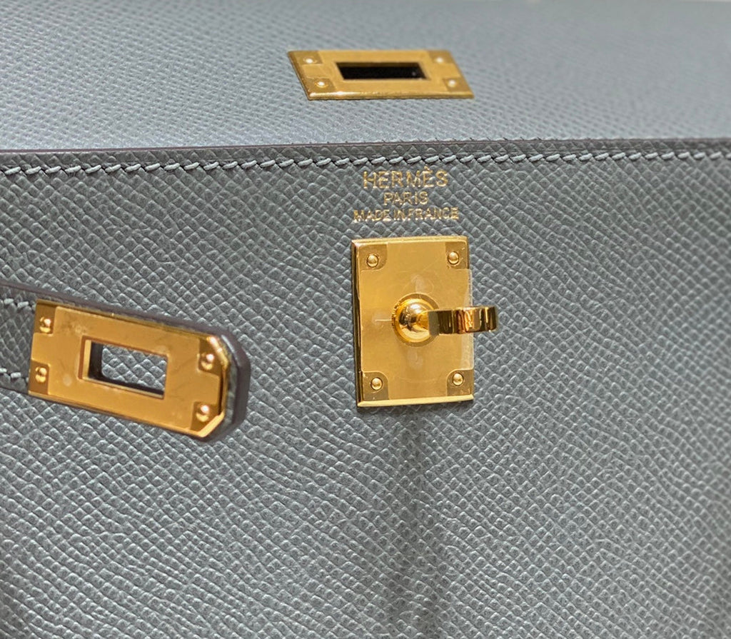 Hermes Kelly Mini II Bag 20 Gray Green Epsom with Gold Hardware