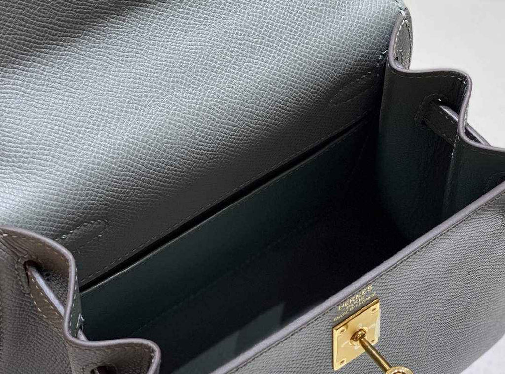 Hermes Kelly Mini II Bag 20 Gray Green Epsom with Gold Hardware