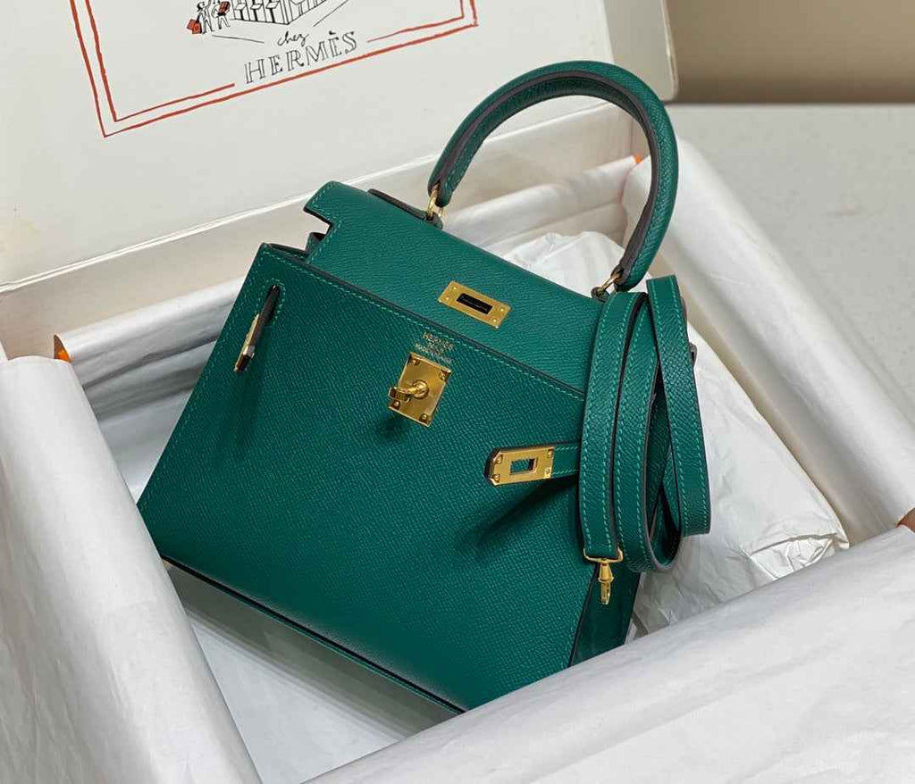 Hermes Kelly Mini II Bag 20 Green Epsom with Gold Hardware
