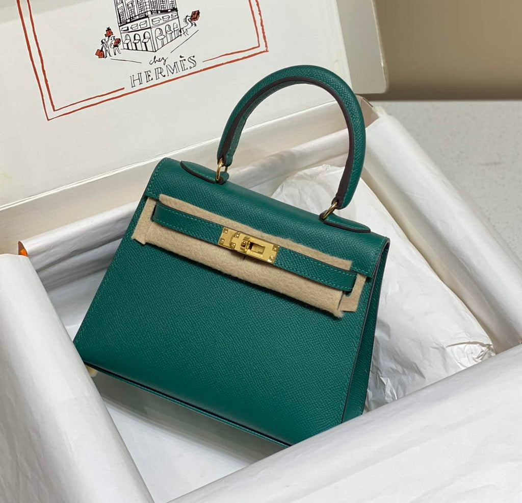 Hermes Kelly Mini II Bag 20 Green Epsom with Gold Hardware