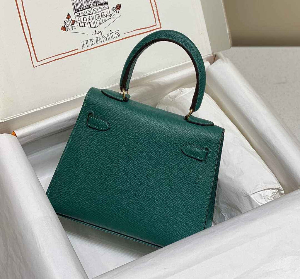 Hermes Kelly Mini II Bag 20 Green Epsom with Gold Hardware