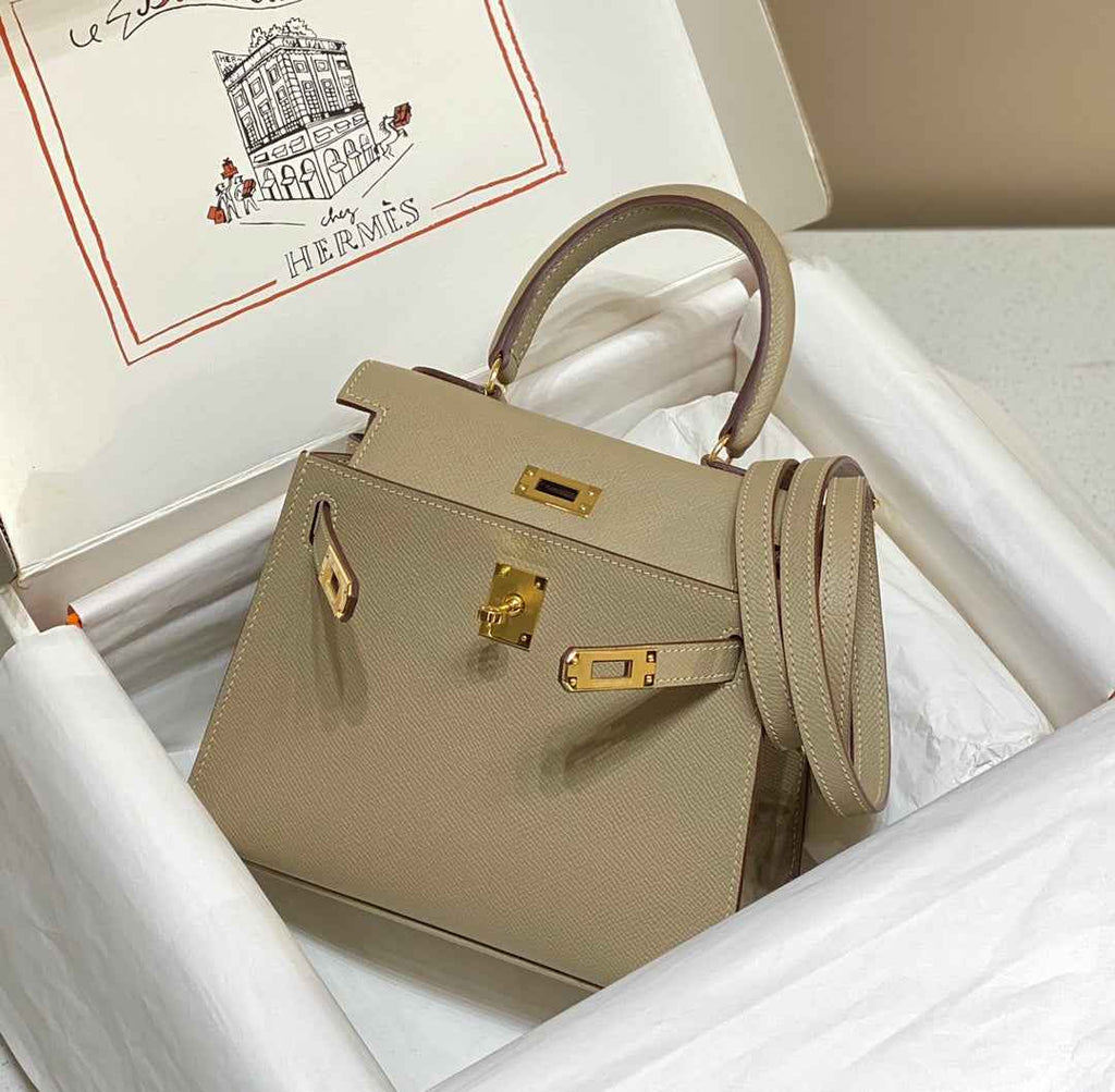 Hermes Kelly Mini II Bag 20 Light Gray Epsom with Gold Hardware