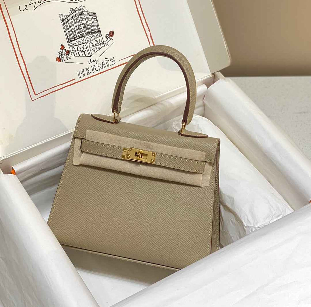 Hermes Kelly Mini II Bag 20 Light Gray Epsom with Gold Hardware