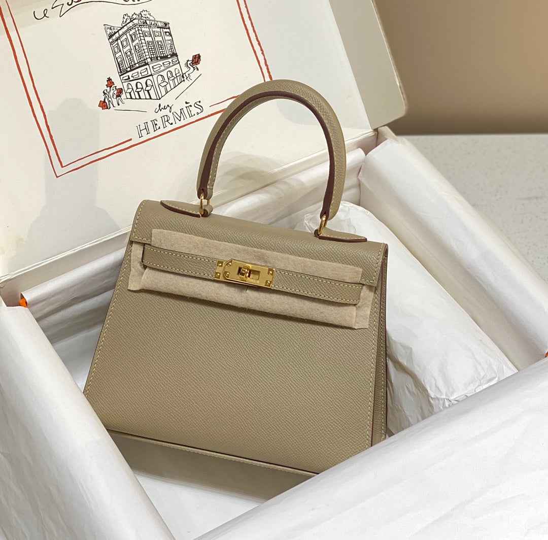 Hermes Kelly Mini II Bag 20 Light Gray Epsom with Gold Hardware