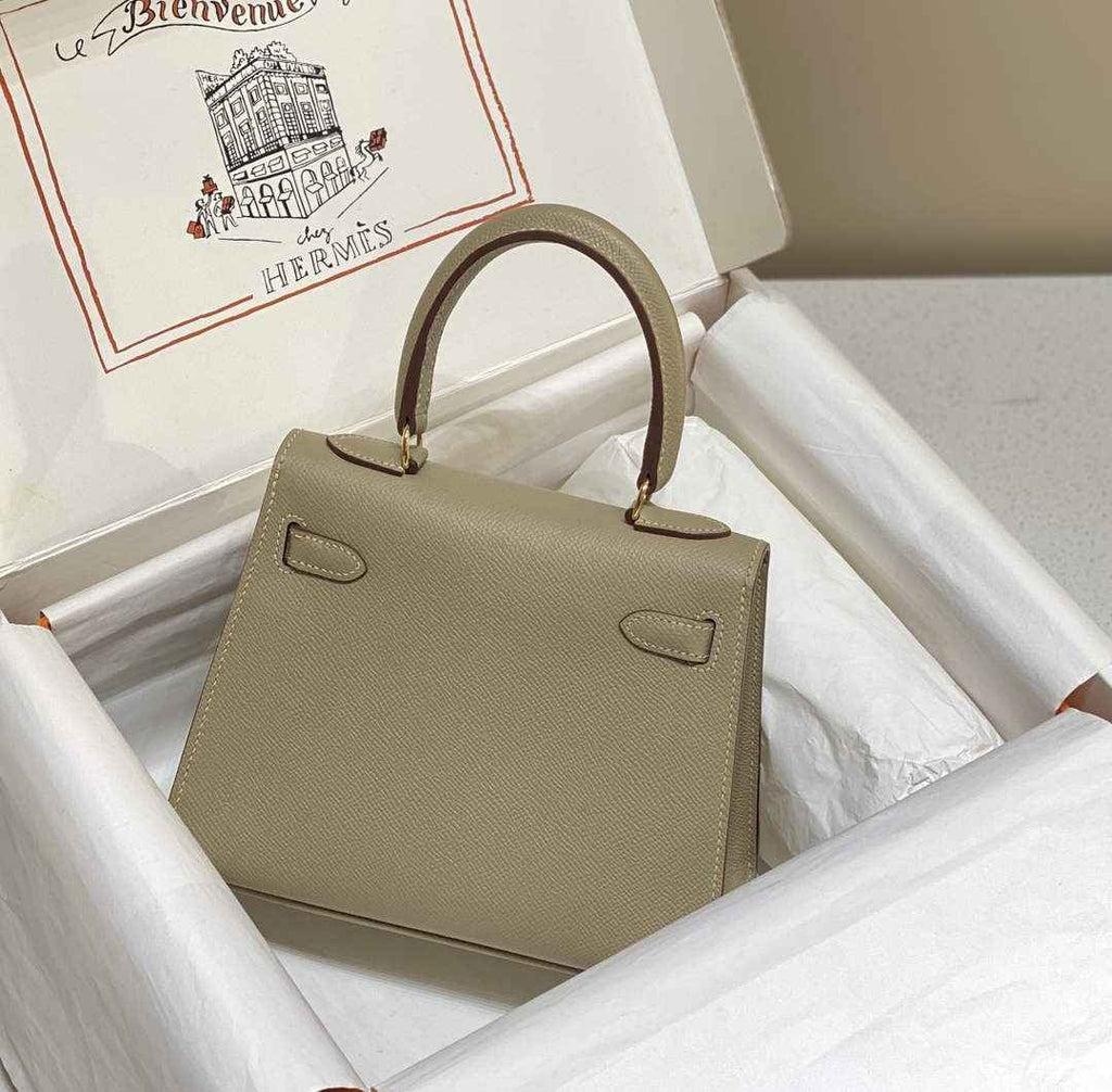Hermes Kelly Mini II Bag 20 Light Gray Epsom with Gold Hardware