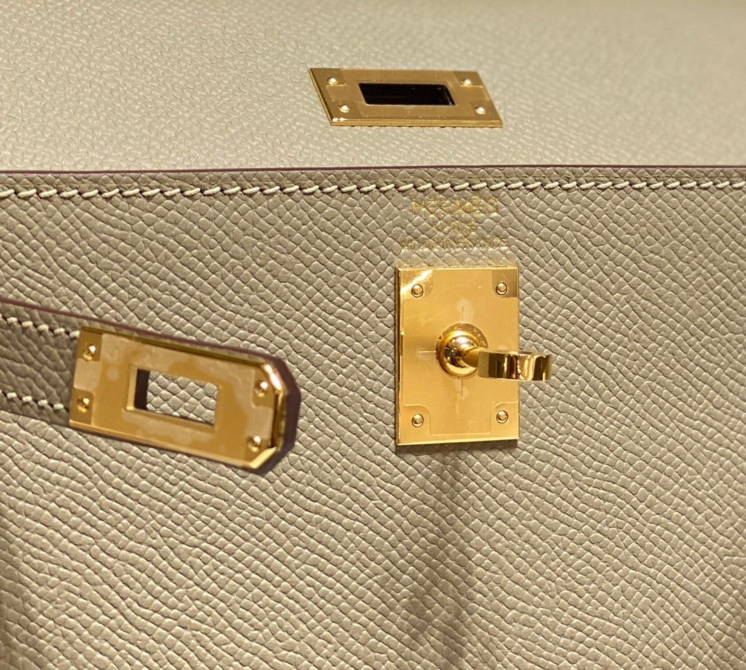 Hermes Kelly Mini II Bag 20 Light Gray Epsom with Gold Hardware