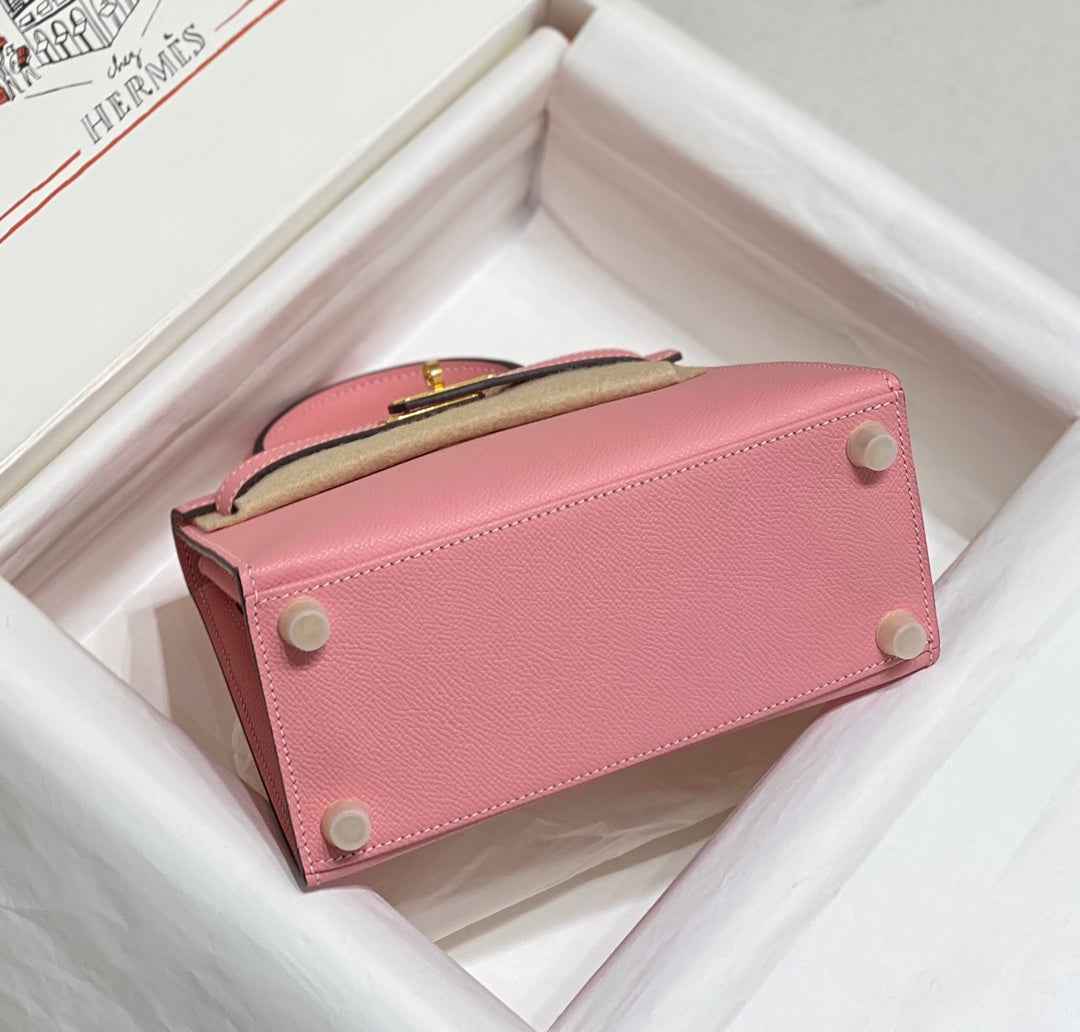 Hermes Kelly Mini II Bag 20 Light Pink Epsom with Gold Hardware