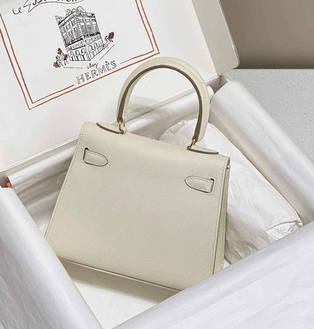Hermes Kelly Mini II Bag 20 White Epsom with Gold Hardware