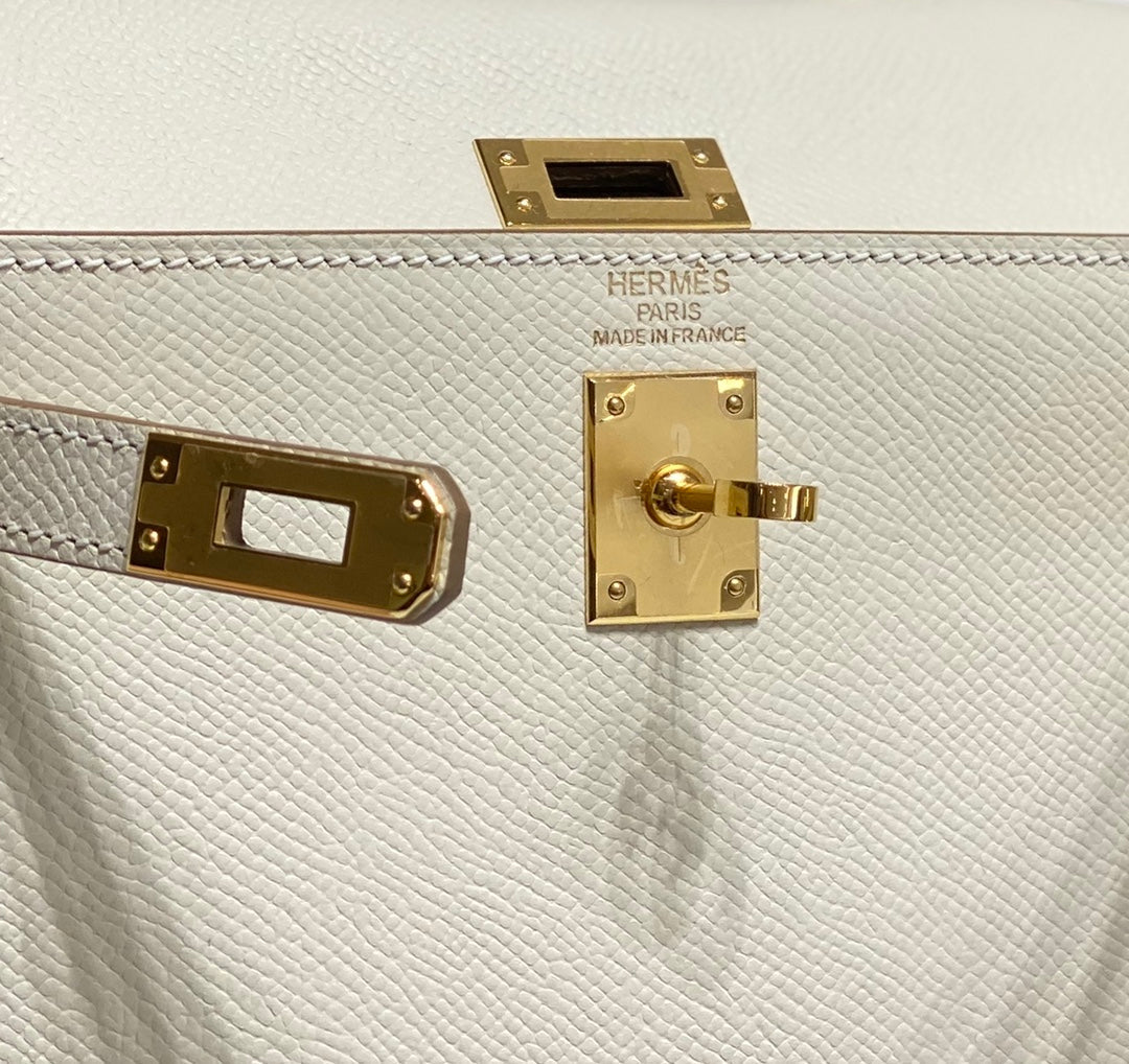 Hermes Kelly Mini II Bag 20 White Epsom with Gold Hardware