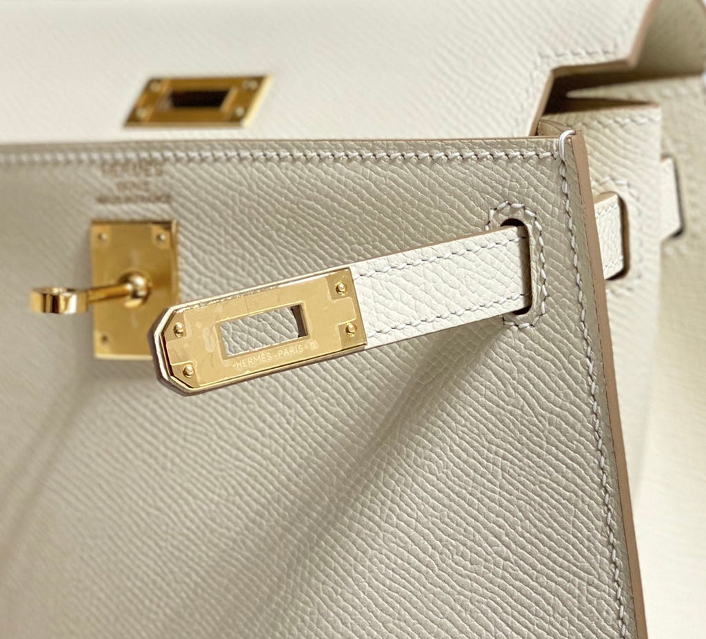 Hermes Kelly Mini II Bag 20 White Epsom with Gold Hardware