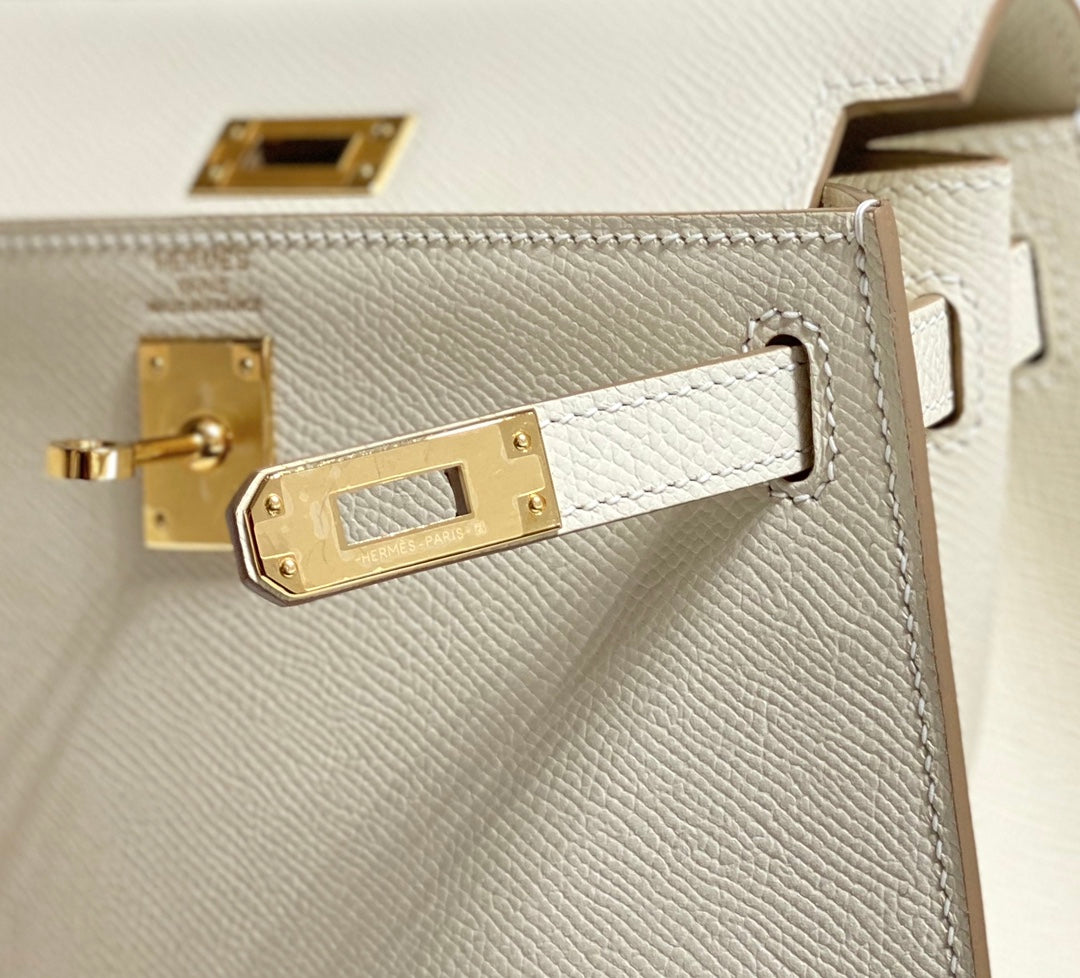 Hermes Kelly Mini II Bag 20 White Epsom with Gold Hardware