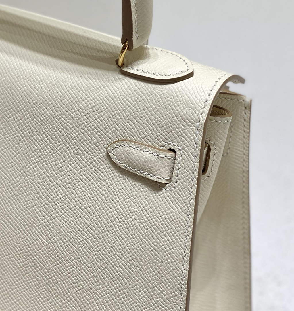 Hermes Kelly Mini II Bag 20 White Epsom with Gold Hardware