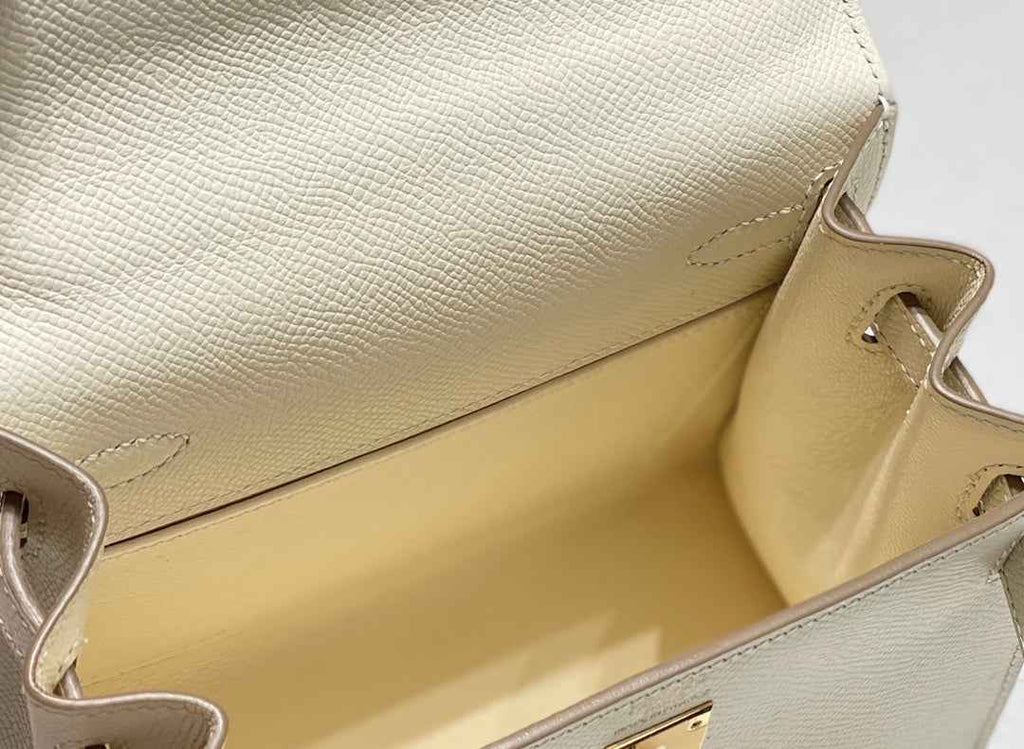 Hermes Kelly Mini II Bag 20 White Epsom with Gold Hardware