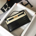 Hermes Kelly Mini II Bag 22 Black Crocodile Leather Gold half Handmade
