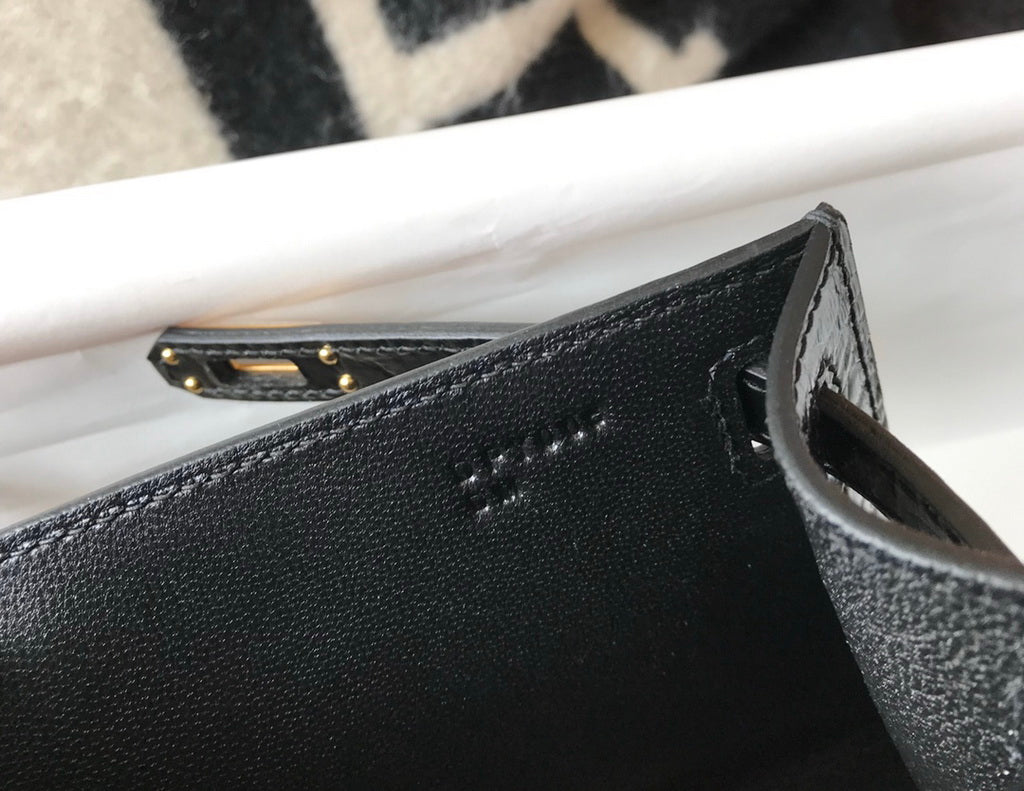 Hermes Kelly Mini II Bag 22 Black Crocodile Leather Gold half Handmade