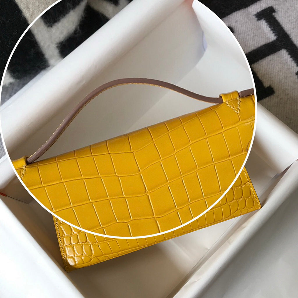 Hermes Kelly Mini II Bag 22 Yellow Crocodile Leather Gold half Handmade