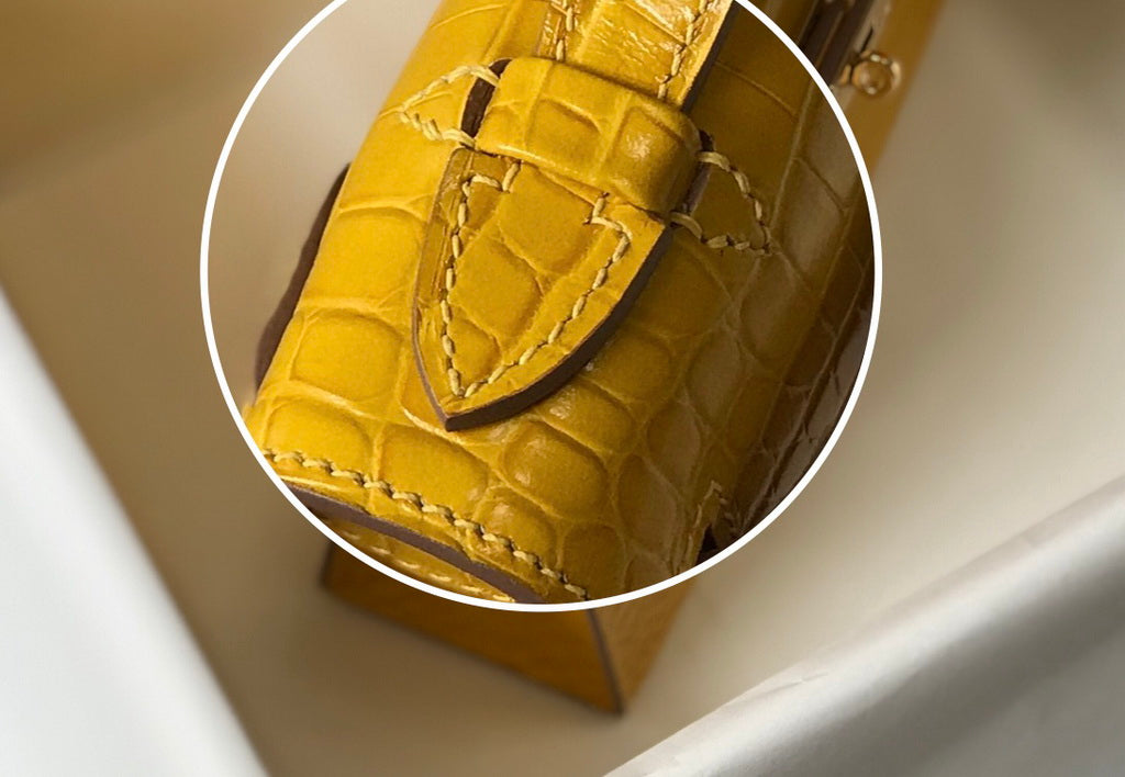 Hermes Kelly Mini II Bag 22 Yellow Crocodile Leather Gold half Handmade